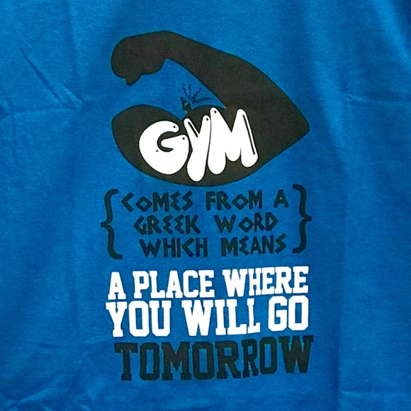 NWOT Graphic Tee T-Shirt Mens Gym Definition Muscle Flex Turq Cotton Gildan - Picture 1 of 2